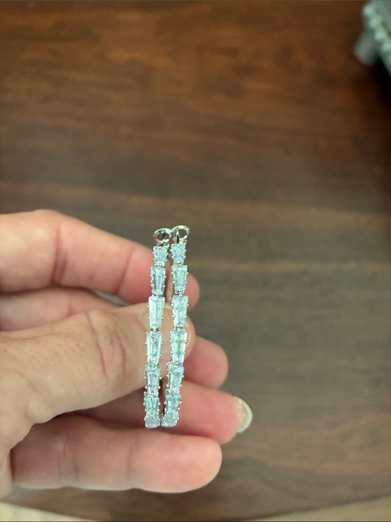 Park Lane Jewelry - Park Lane Silver Hoop Earrings with Clear Baguette Stones